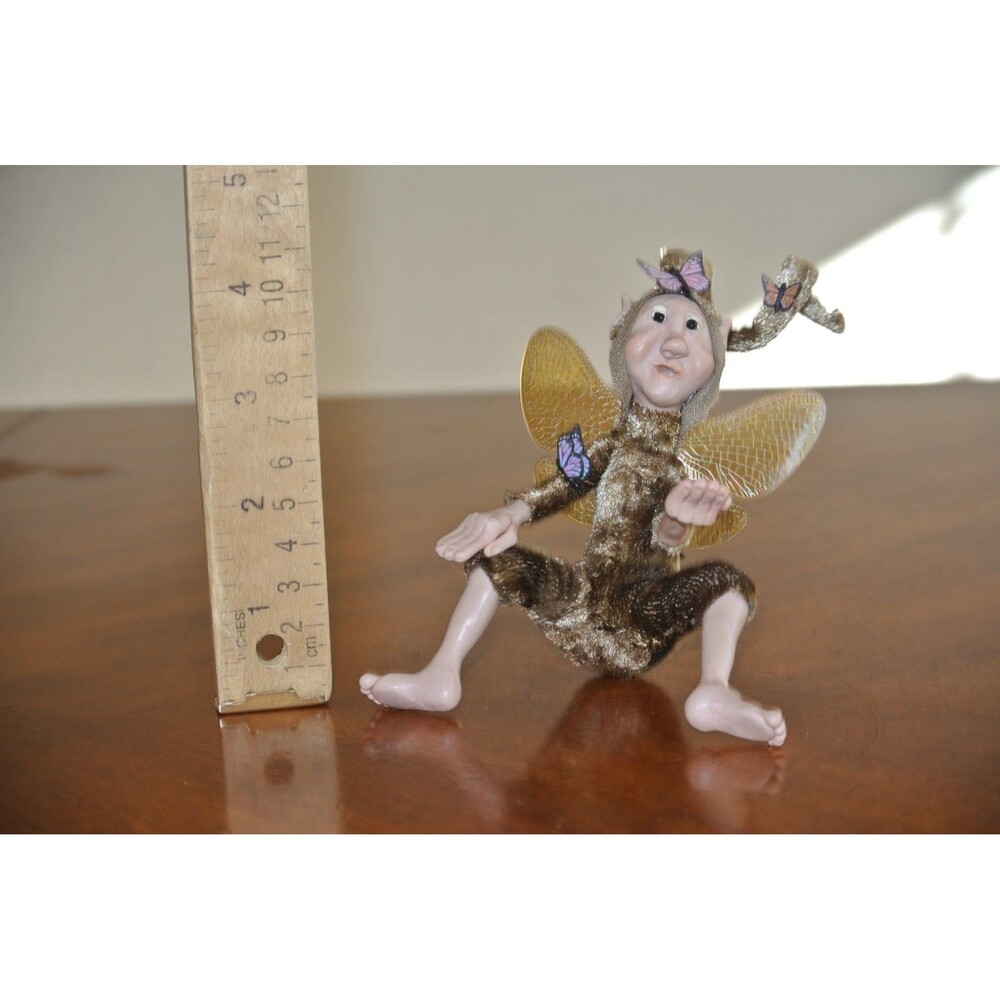 Fairy Figurine Pixie Wood Sprite Butterfly Male Polymer Shelf Sitting Handmade - Picture 2 of 10
